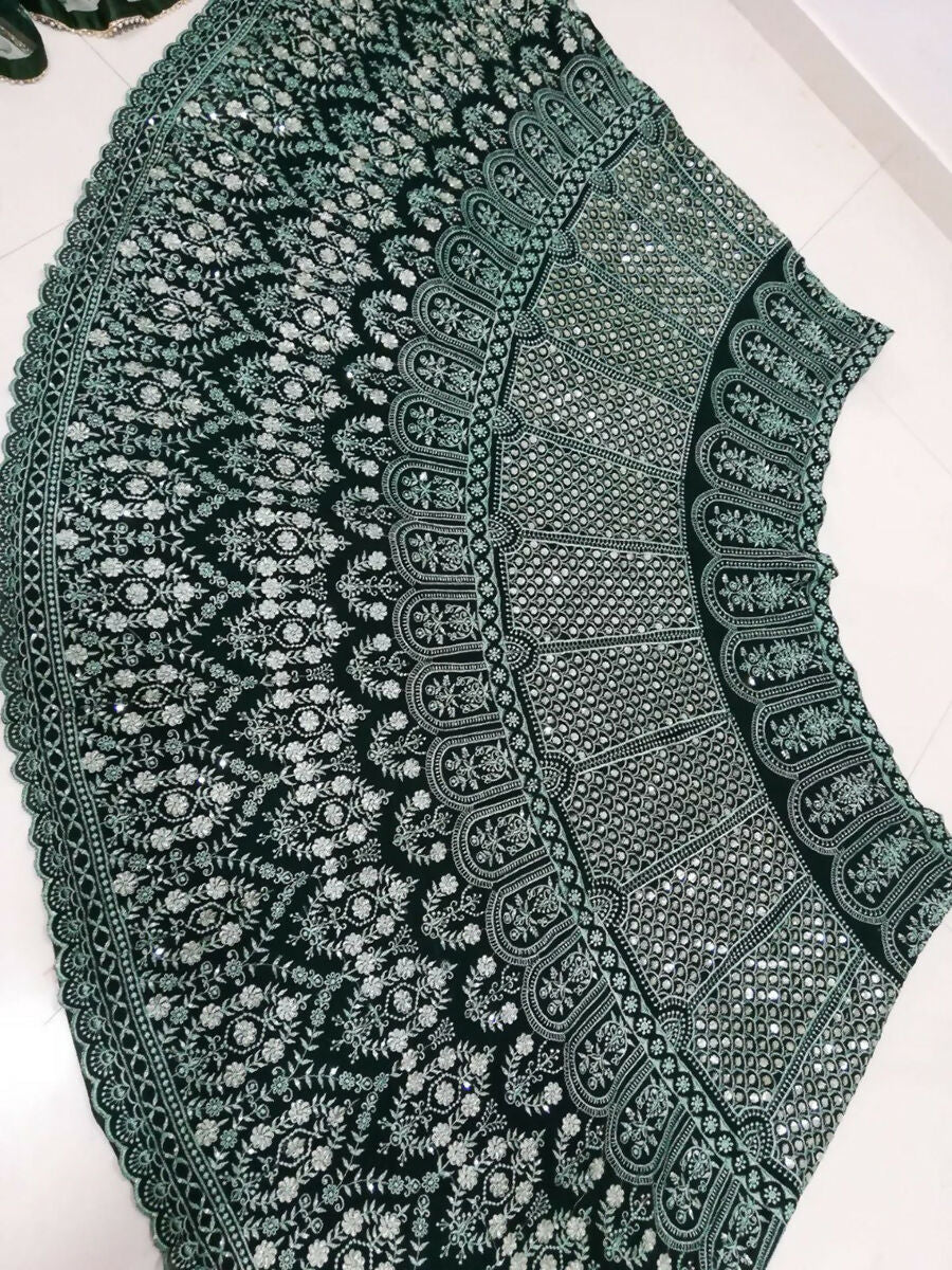 Jyoti Fashion Beautiful Bottle Green Faux Georgette 3MM Sequins with Thread & Jari Embroidery Lehenga Choli with Dupatta