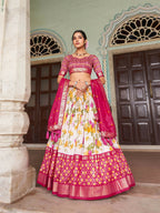 Vastranavya Exquisite Tussar Silk Lehenga Set With Perfect Floral And Patola Print Design Lehenga Choli - Pink