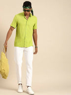 Green Men Rayon Comfort Opaque Casual Shirt - Mahotsav