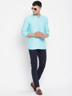 Even Apparels Pure Cotton Men's Kurta in Blue Color With Band Collar - Distacart