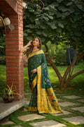Jyoti Fashion Women's Bottle Green Paithani Silk Zari Woven Saree with Blouse