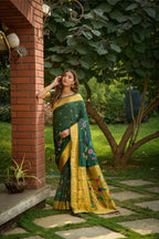 Jyoti Fashion Women's Bottle Green Paithani Silk Zari Woven Saree with Blouse