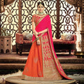 Orange, Pink Taffeta Silk, Raw Silk Gota Embroidery Semi-Stitched Lehenga Saree - Mohmanthan Dezzy