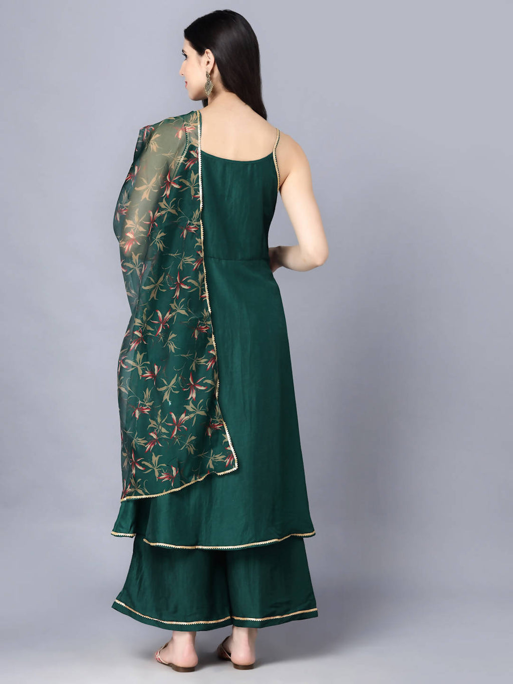 Myshka Women Green Ethnic Motifs Yoke Design Panelled Kurti with Sharara With Dupatta - Distacart