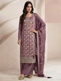 Anaita Purple Viscose Muslin Stitched Suit with Sequence & Zari Work - Distacart