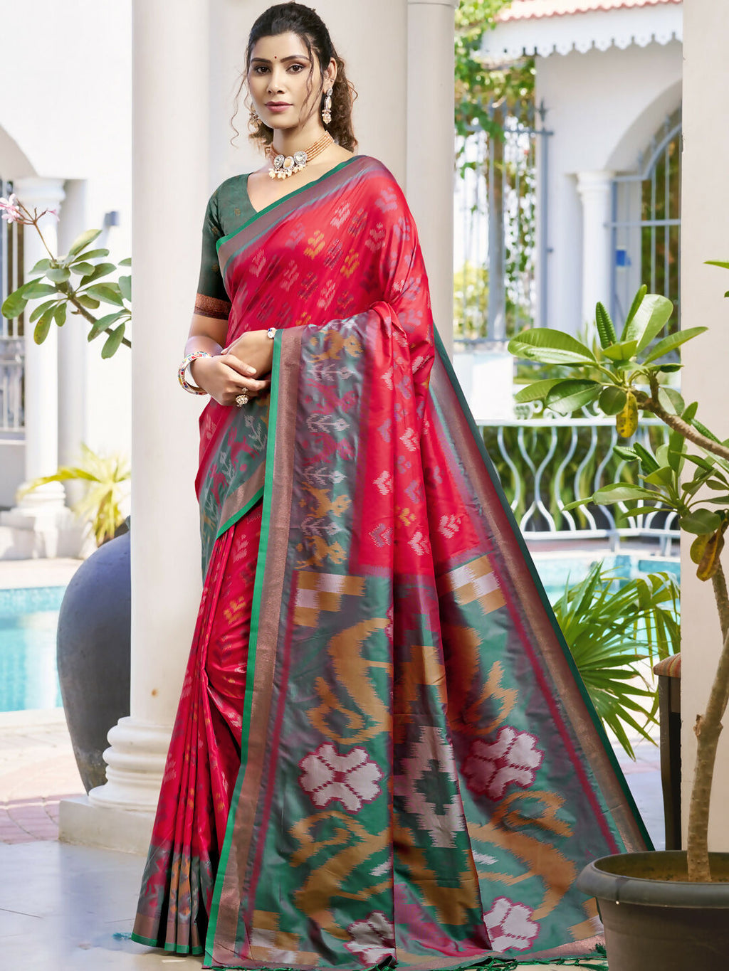 Shree Shyam Fashion Pochampalli Silk Red Saree - Distacart