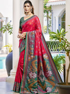 Shree Shyam Fashion Pochampalli Silk Red Saree - Distacart