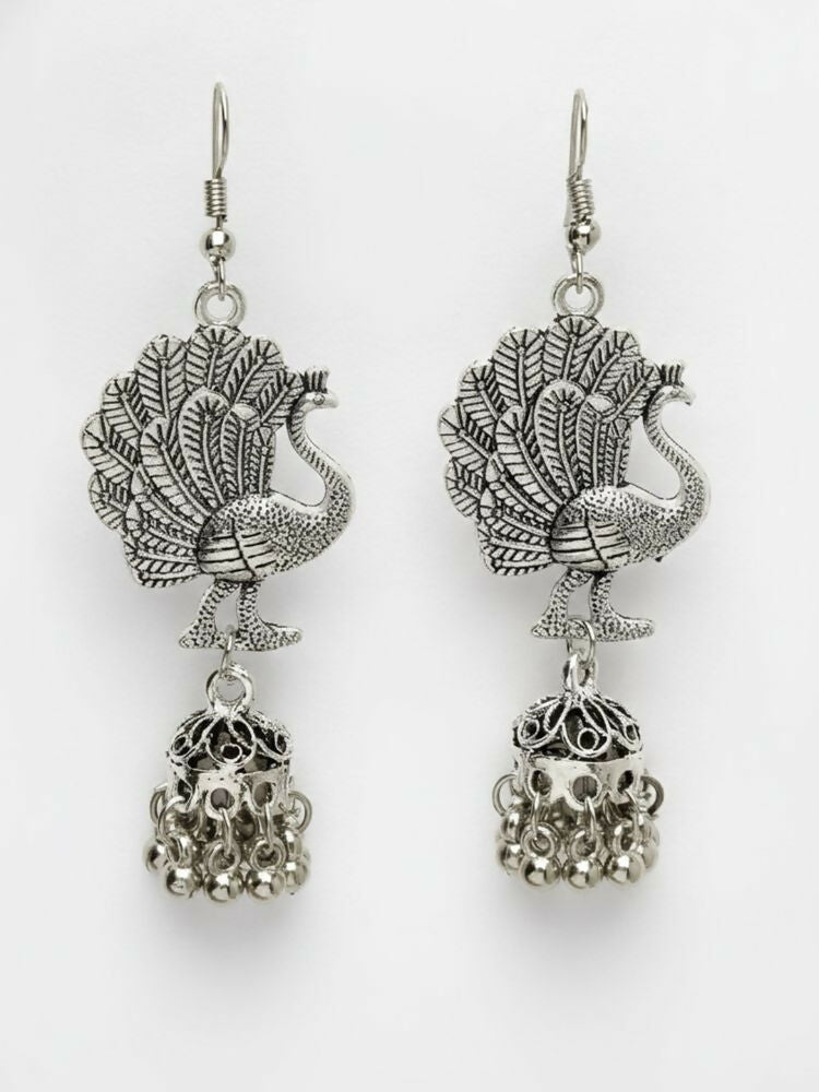 NVR Women Peacock Design German Silver Oxidised Jhumka Earrings - Distacart