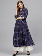 Ahalyaa Women's Navy Blue Cotton Printed Kurta
