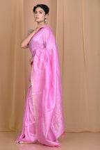 Very Much Indian Pure Linen Silk Saree With Sleek Border - Pink - Distacart