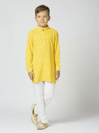 Joban Fashion Kids Island Full Sleeves Cotton Kurta and Pyjama Set with Sequin work - Yellow - Distacart