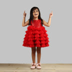 Pink Cow Fashions Red Dress With Frill Bottoms