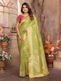 Anaita Light Green Soft Silk With Zari Weaving Borders Saree With Blouse