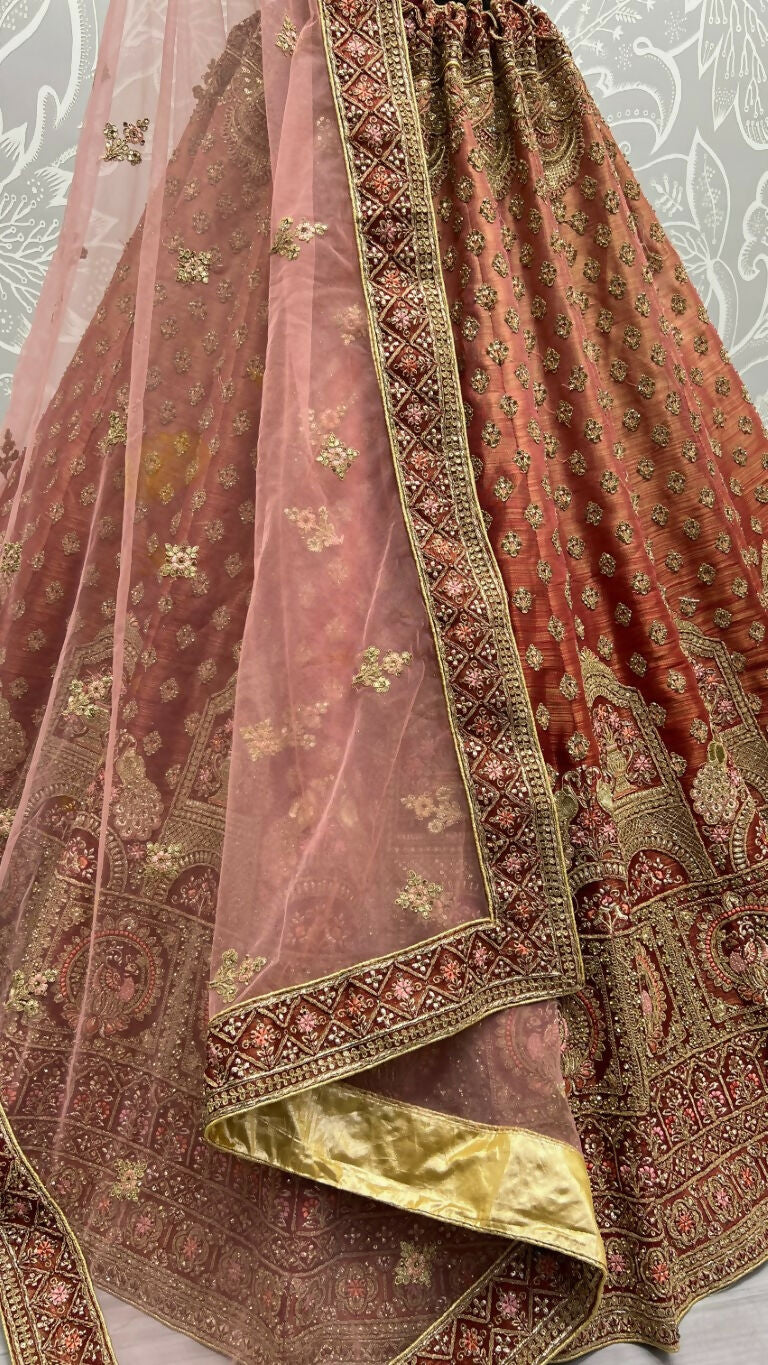 Jyoti Fashion Women's Scarlet Bridal Net Fancy Dori & Sequins Multi Thread Embroidered with Diamond Work Wedding Lehenga Choli