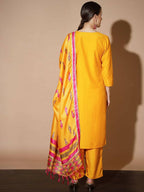Myshka Women Mustard Solid Kurta & Palazzos With Dupatta - Distacart
