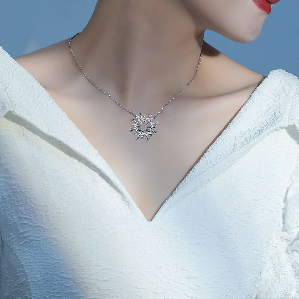 Cauer Moissanite Round Pendant Necklace in 925 Sterling Silver, White Gold Plated
