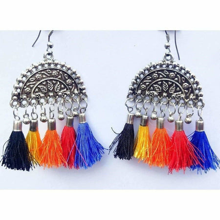 MS Fashion India Ethnic Design Silver Thread Hanging Earrings