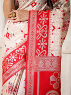 Shree Shyam Fashion Linen Cotton Red & White Saree - Distacart