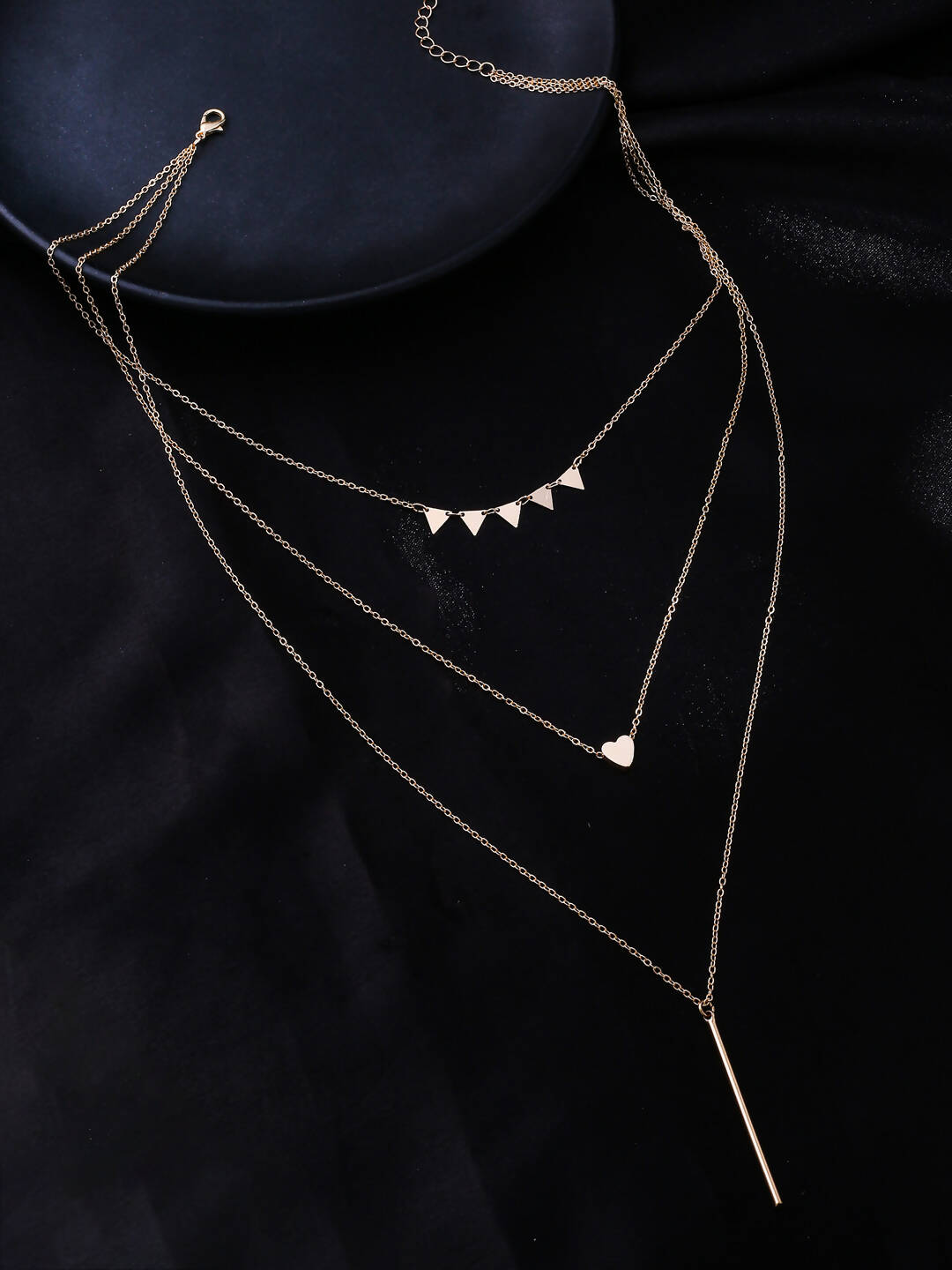 NVR Women's 3 Layered Gold-Polished Minimal Layered Necklace