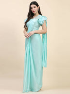 Light Blue Silk Satin Sequence Work Ready to Wear Saree with stitched Blouse - Nirvana