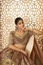 Kesar Fab Coffee Banarasi Silk Embroidered Lehenga
