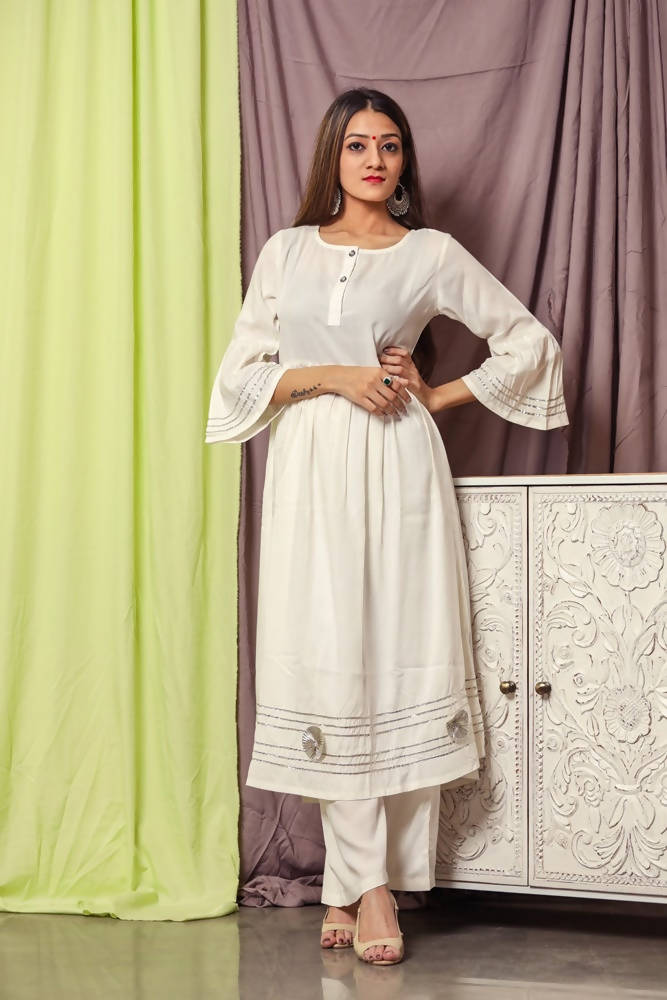 Cheera Hot White Gotta Kurta Palazzo Set