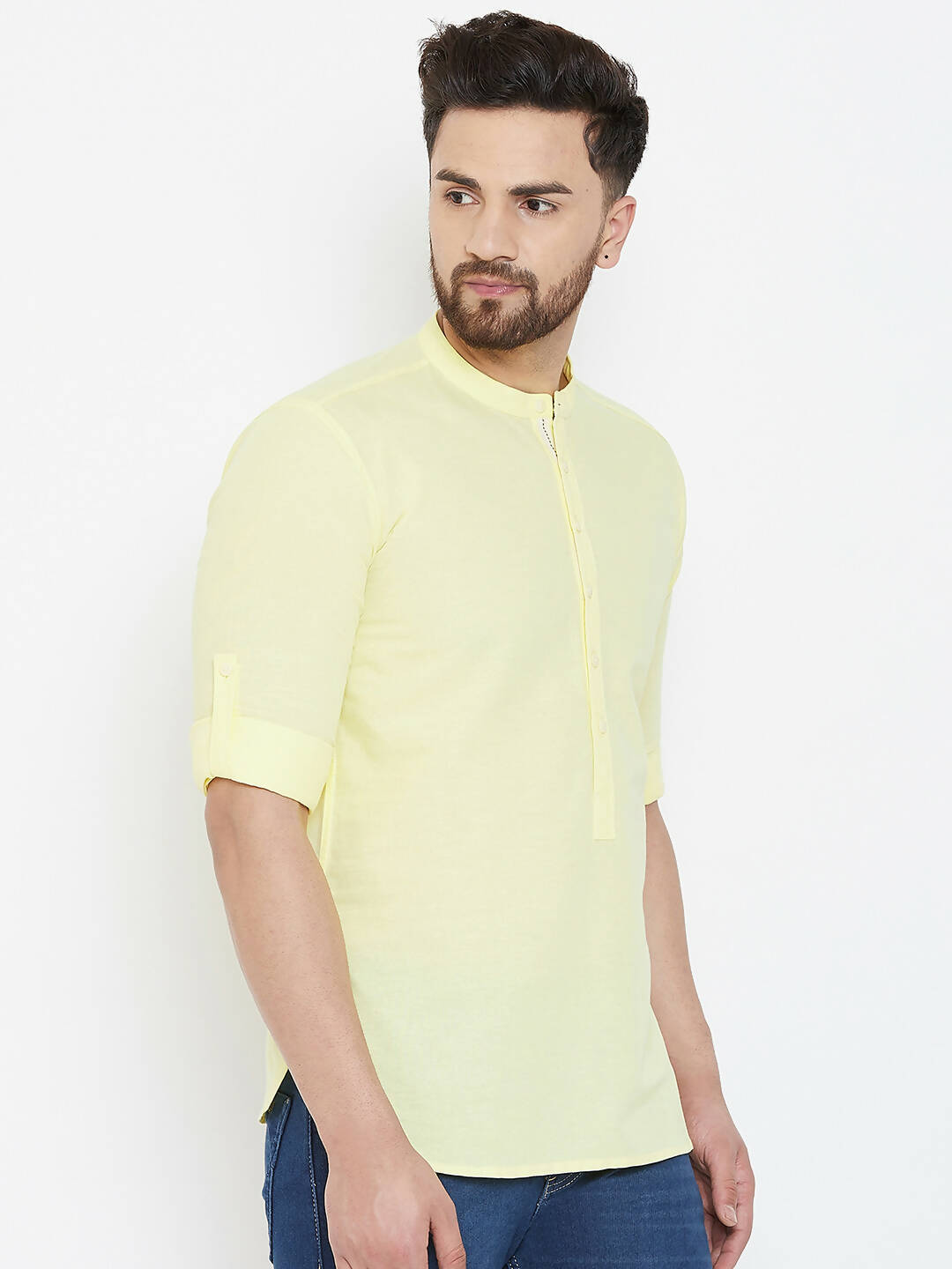 Even Apparels Yellow Color Band Collar Pure Cotton Men's Kurta - Distacart