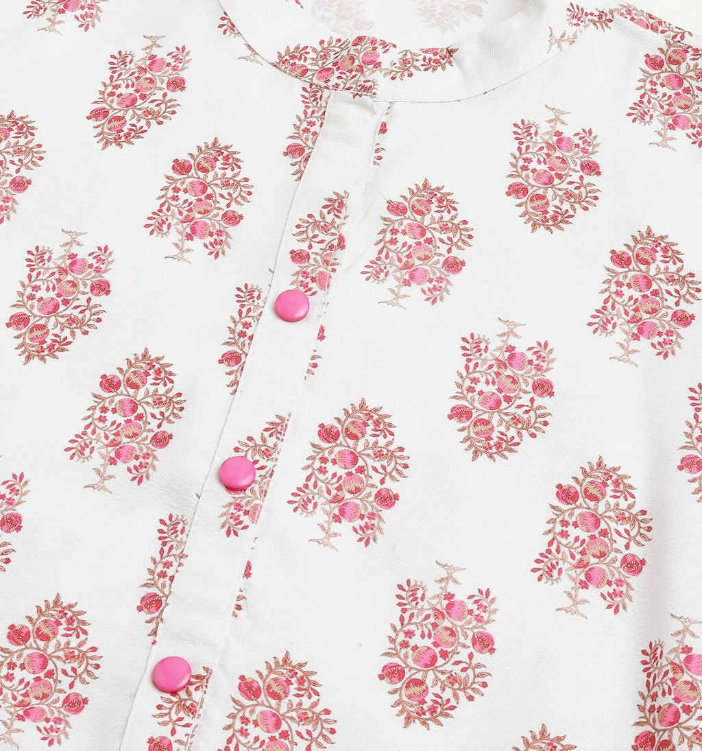 White Poly Rayon Digital Printed A-line Top - Tarini