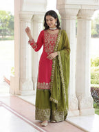 Teeya Creation Rani Chinon Silk Designer Wedding Wear Embroidery Work Palazzo - Distacart