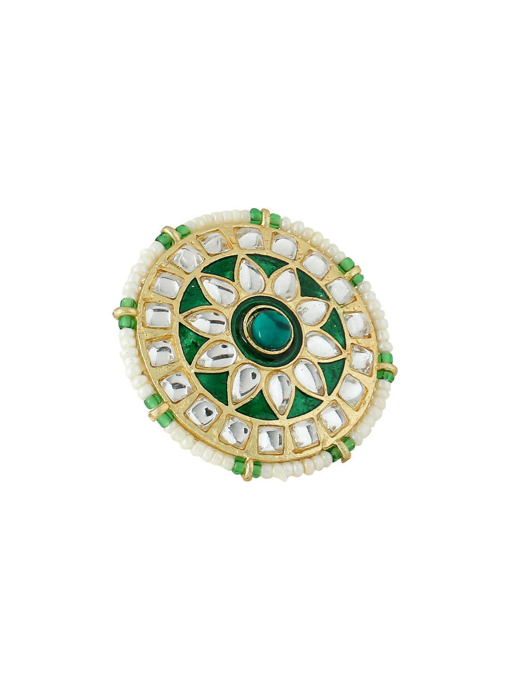 NVR Women's Traditional Kundan Meenakari Gold-Polished Ajustable Finger Ring