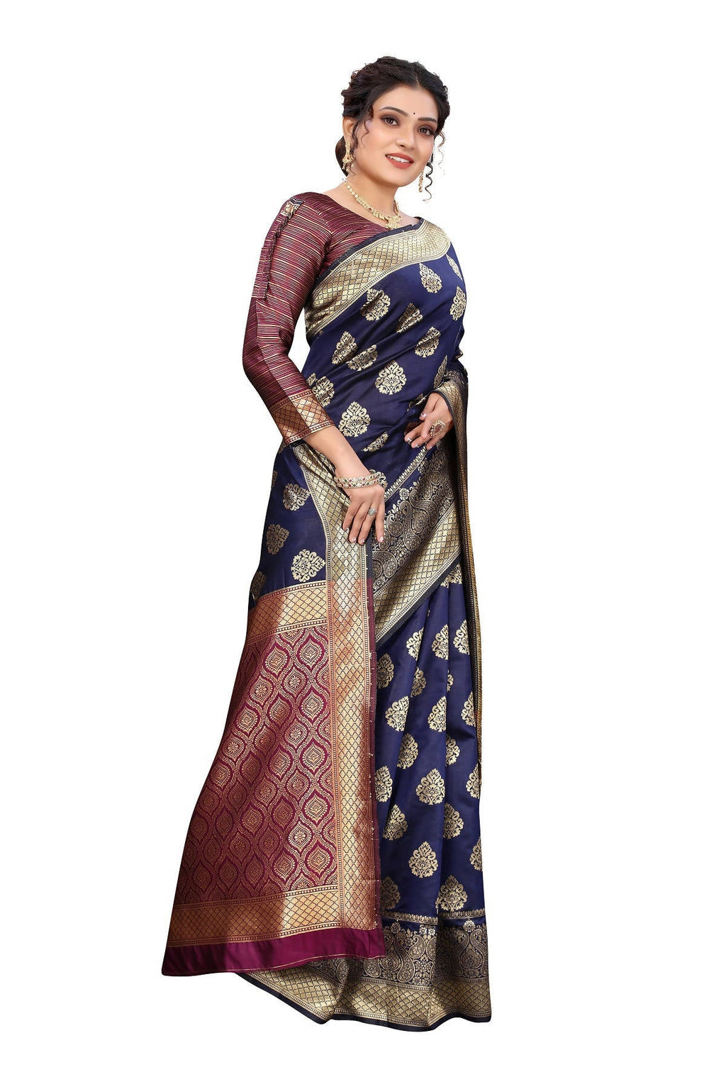 Vamika Ethnic Fire Navy Blue Weaving Banarasi Jacquard Saree - Distacart