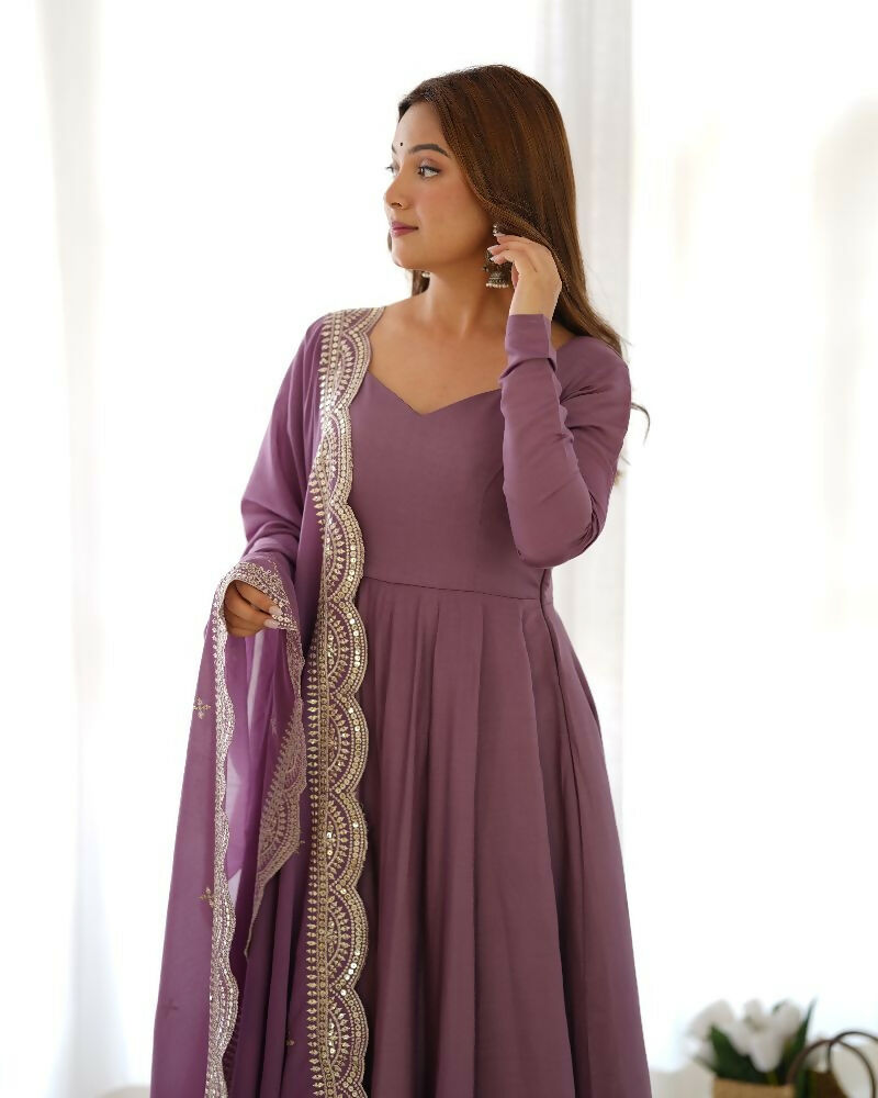 Joban Fashion Purple Kurta Set Chanderi Sequence Embroidery Work - Distacart