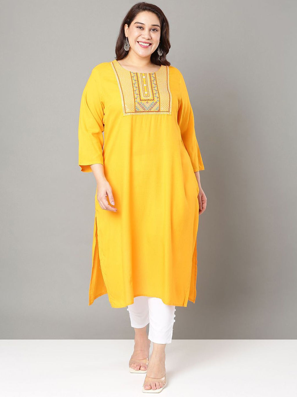 Sztori Floral Embroidered Yoke Design Sequined Straight Kurta