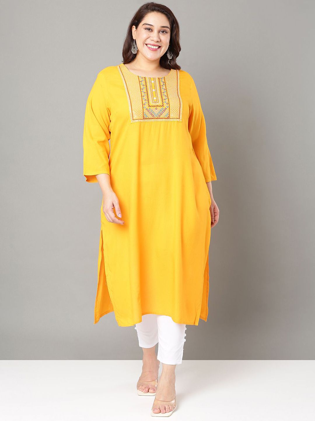 Sztori Floral Embroidered Yoke Design Sequined Straight Kurta