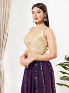 Joban Fashion Antique Gold Sequins Padded Blouse With V Neck Sleeveless - Distacart
