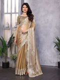 Vastranavya Beige Embroidery Work Shimmer Chiffon Saree with Unstitched Blouse - Distacart