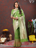 Lorenvalley Fashion Parotgreen Soft Silk Woven Design Gold Zari Weaving Saree