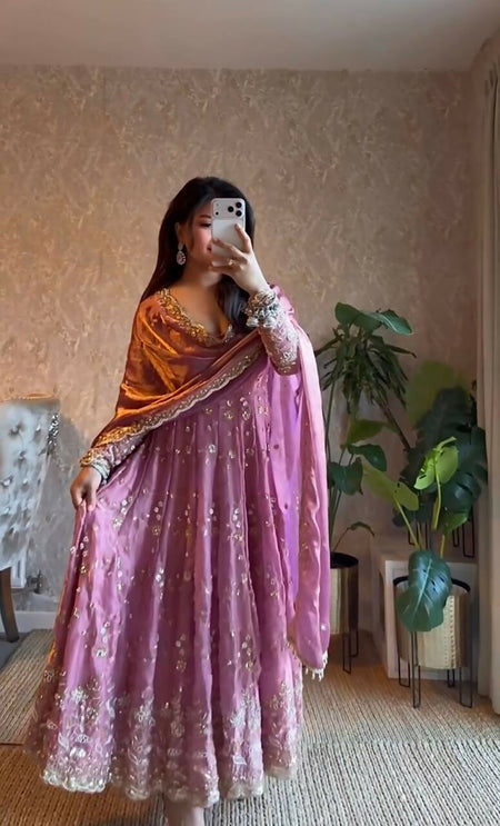 Teeya Creation Pink Color Faux Georgette Long Party Wear Gown