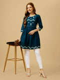 Jyoti Fashion Women's Blue Viscose Rayon Embroidered Casual Top