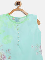 Ahalyaa Aqua Blue Crepe Printed Kids Kurta Palazzo Sets For Girls