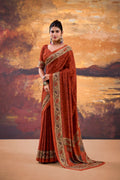 Vastranavya Orange Crepe Printed Saree with Unstitched Blouse - Distacart