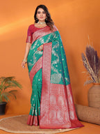 Joban Fashion Banarasi Pine Green Woven Soft Silk Saree - Distacart