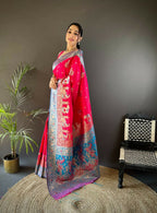 Joban Fashion Purple Meenakari Picock Paithani Sarees