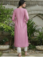 Indian Clothing Cheera Embellished Daily Wear Cotton Blend Kurta - Baby Pink