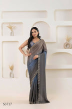 Grey Satin Pedding Designer, Printed Party Wear Ready To Wear Saree - Femina