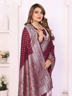 Aastha Fashion Wine Georgette Silk Zari Weaving Saree - Distacart