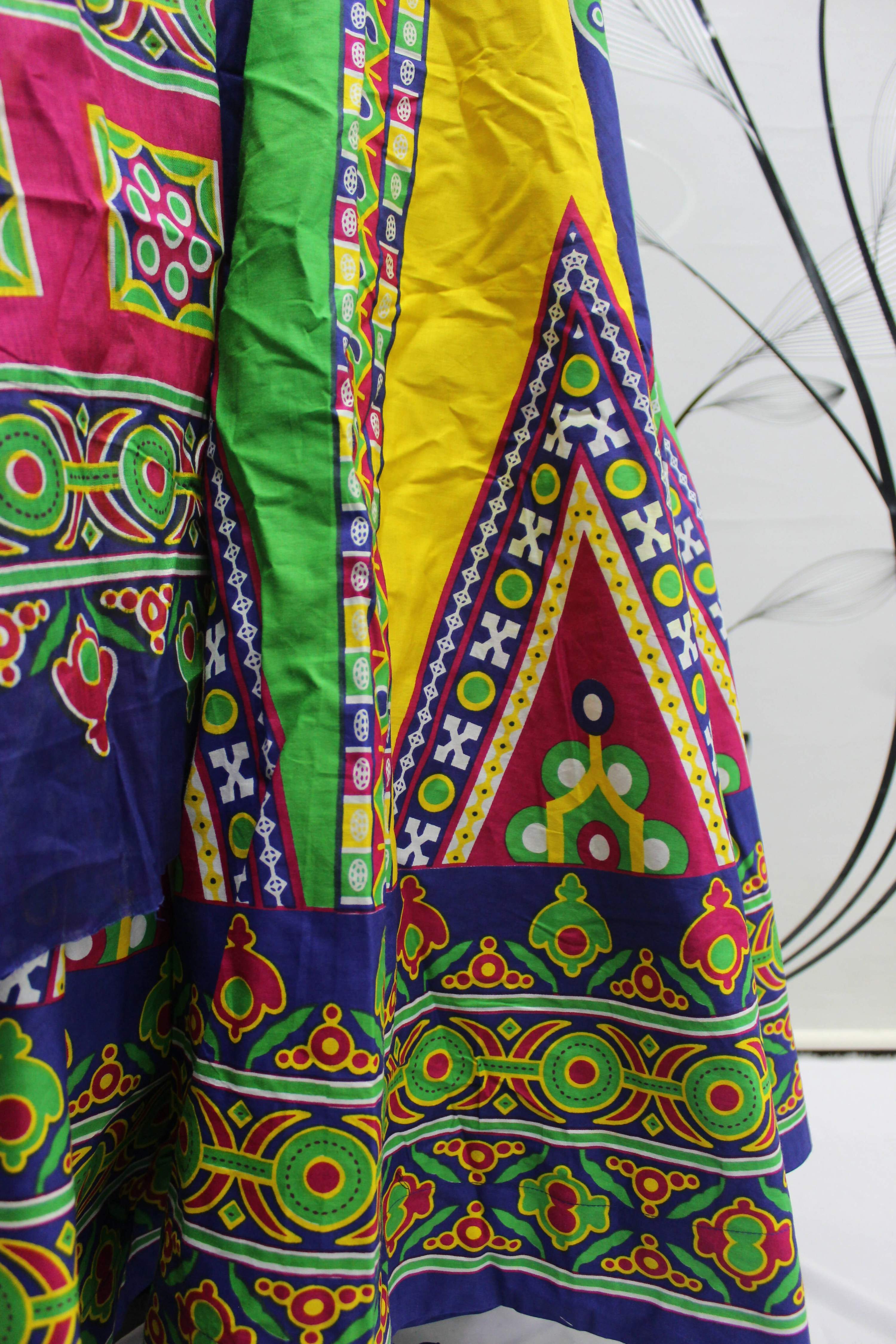 Multi Color Pure Cotton Hand Block Print Navratri Lehenga Choli with Dupatta - Raas