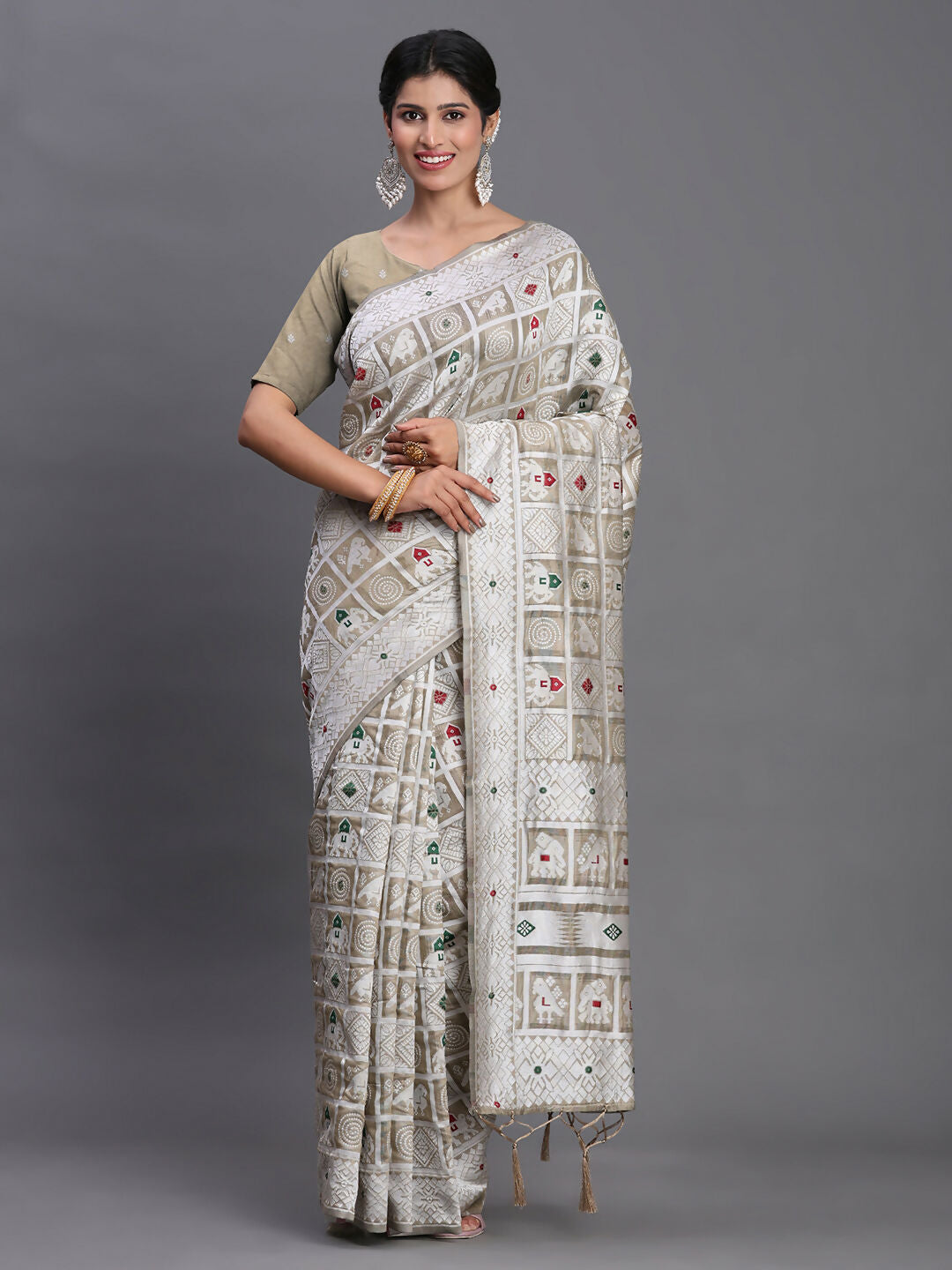Shree Shyam Fashion Linen Cotton Beige Saree - Distacart
