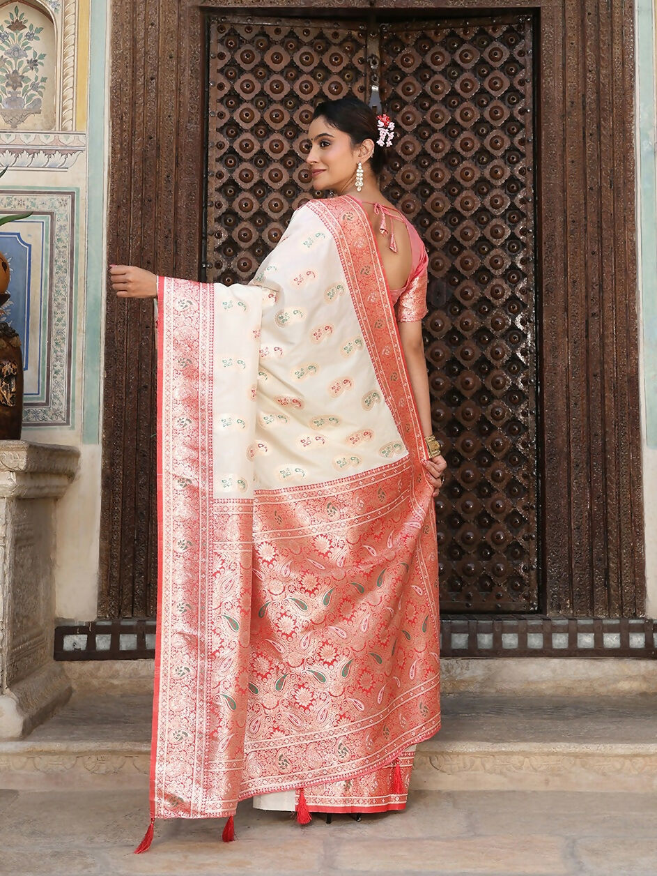 Shree Shyam Fashion White Silk Saree - Distacart