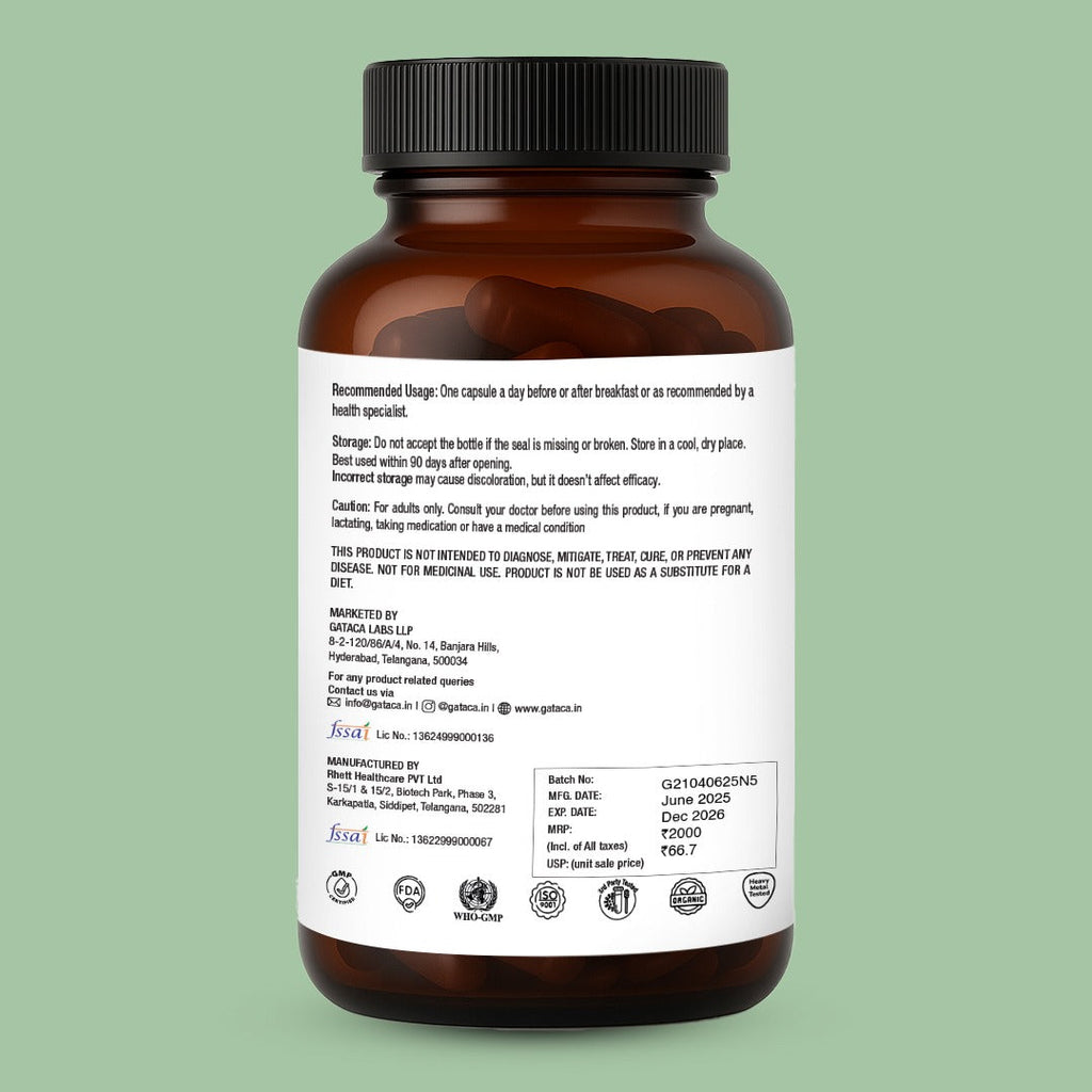 GATACA Pure β-NMN 500 mg Capsules with Nicotinamide Mononucleotide for More Energy, More Endurance, More Life